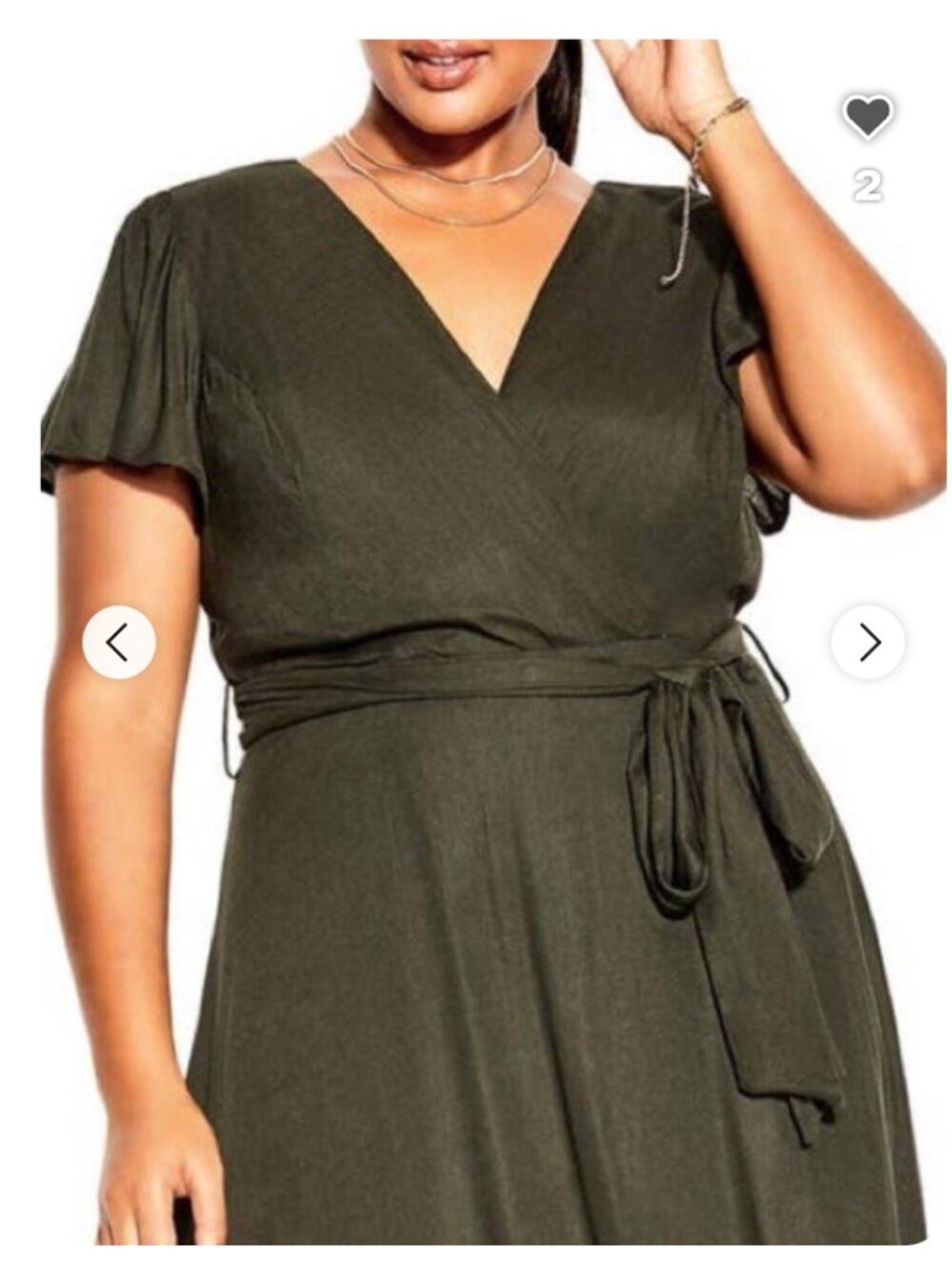 CITY CHIC Dark Green Faux Wrap Linen Blend Midi Dress - Size L (20) - Picture 2 of 7